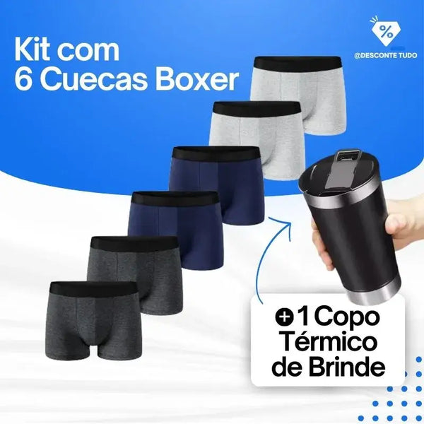 Kit 6 Cuecas Boxer Slim  + 1 Copo Térmico de Brinde (ÚLTIMAS UNIDADES)
